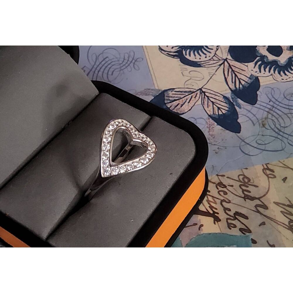 Open Pave Sim Diamond East West Heart Design Promise/Engagement Ring #9~925SS - Picture 2 of 4